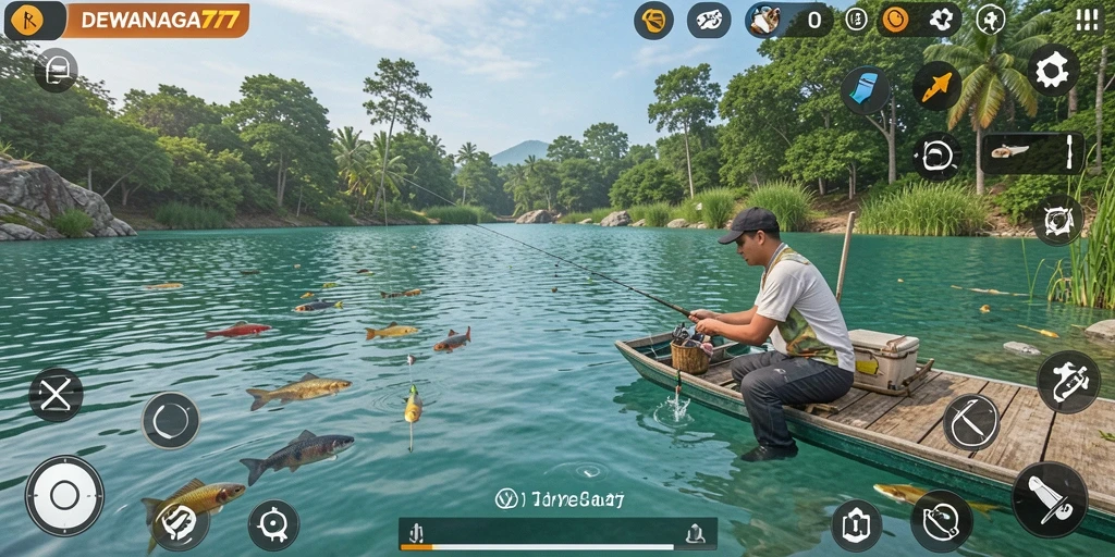Screenshot gameplay DEWANAGA77 yang menunjukkan serunya memancing.