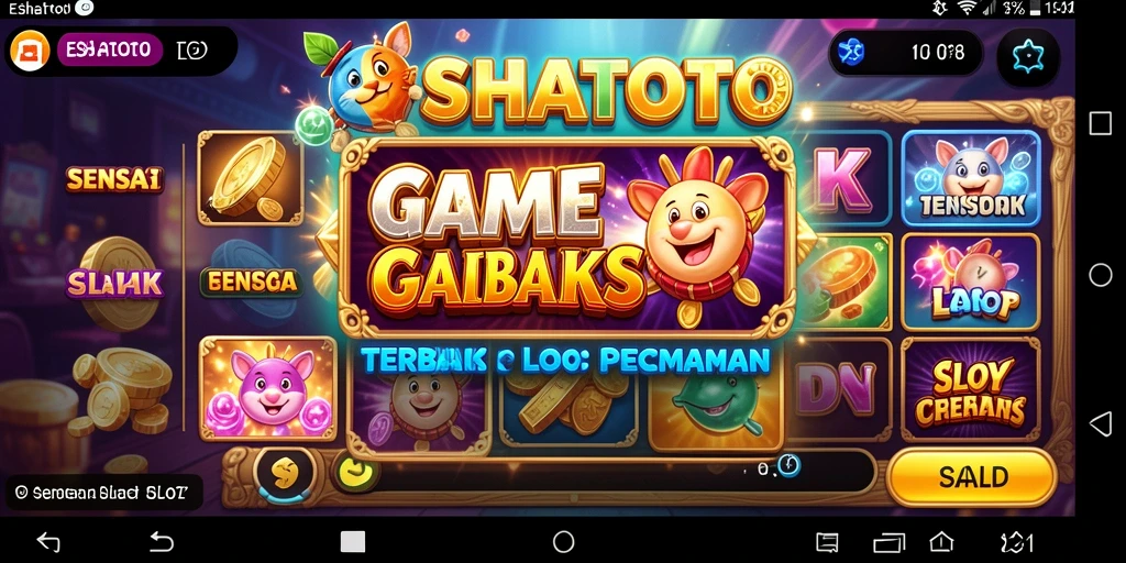 Tampilan gameplay ESHATOTO dengan gulungan slot yang berputar.
