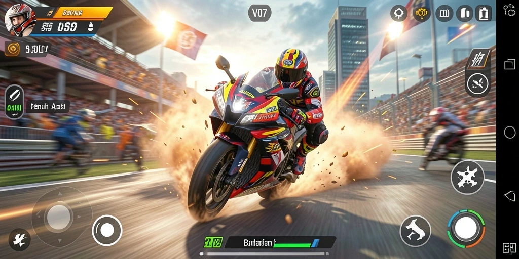 Tampilan gameplay mendebarkan dari balapan motor di V07.