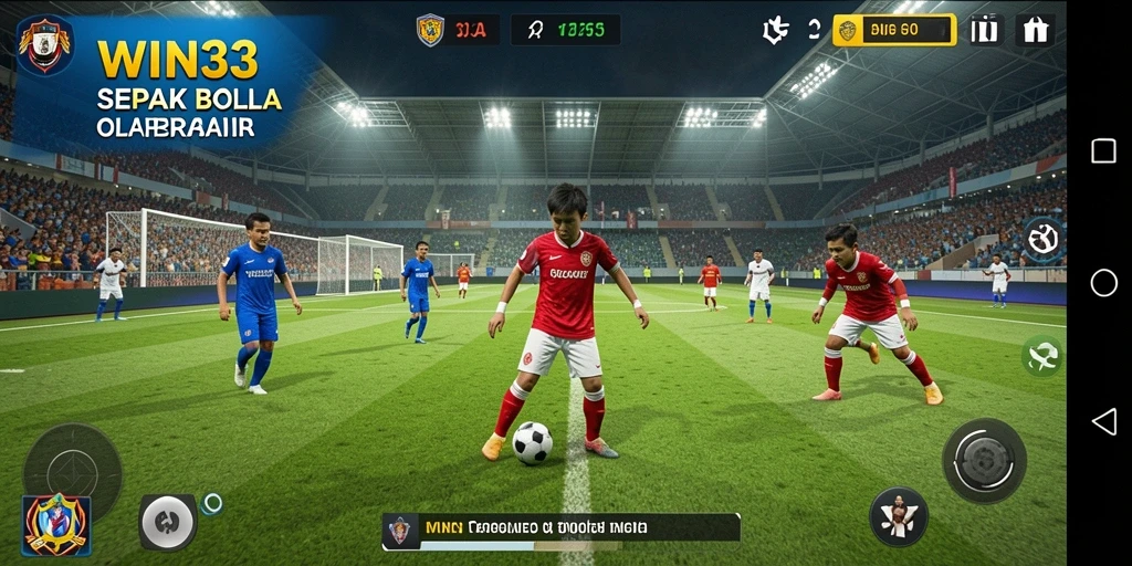 Tangkapan layar utama WIN33 menampilkan aksi seru di lapangan sepak bola.